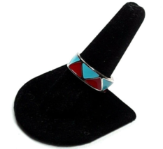 Turquoise Red Enamel Silver Tone Band Ring Size 9 EUC - £14.78 GBP