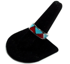 Turquoise Red Enamel Silver Tone Band Ring Size 9 EUC - £14.05 GBP