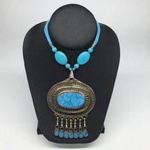 Turkmen Necklace Antique Afghan Tribal Turquoise Inlay Beaded ATS Necklace VS94 - £17.69 GBP