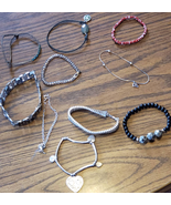 Lot of 10 Womans Vintage Metal Beaded Chain Bracelets  - £9.60 GBP