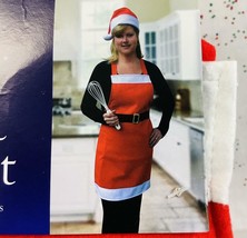Festive Red &amp; White Christmas Apron and Santa Claus Hat 2-Piece Set - Ad... - £13.10 GBP