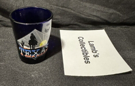 Texas Cowboy riding sunset 2&quot; blue shot glass nightcap collectible souve... - £9.40 GBP