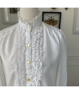 Vintage 70s 80s Mock Neck Ruffle Lace White Blouse S M - €21,01 EUR