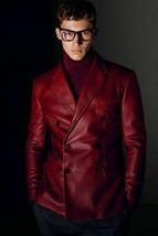 Men Leather Blazer Stylish Maroon Genuine Lambskin Handmade Formal Busin... - £94.92 GBP