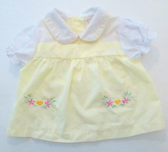 Vtg Judy Philippine Pastel Yellow Baby Dress Embroidered Flowers 1980s 0-6 Month - $14.00