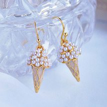18K Gold Ice Cream Earrings with Dainty Pearl  - £6.39 GBP