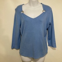 Requirements M Light Blue Pullover Sweater 3/4 Sleeves Sweetheart Neck - £15.22 GBP