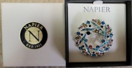 Napier  Multi-Colored Stone Silver Circle Wreath Brooch Pin,Signed - $23.70