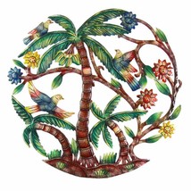 Wall Decor Colorful Palm Trees Hand Painted Metal Wall Art - Croix Des Bouquets - £90.96 GBP