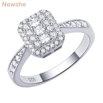 Newshe 100% Solid 925 Sterling Silver Engagement Ring For Women Round Princess C - £24.43 GBP