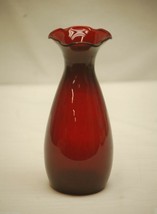 Old Vintage Anchor Hocking 6-1/2&quot; Crimped Vase Royal Ruby Pattern Mid-Ce... - $14.84