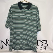 Duluth Trading Co Polo Shirt Mens Green Striped Dry Cooling Pocket Golf Outdoor - $14.52