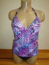 Profile by Gottex 2 Pc Swimsuit Snake Charmer Purple Tankini/Blk Bottom Sz 10 - £71.20 GBP