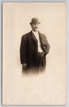 RPPC Dapper Man Derby Bowler Hat Portrait Real Photo Postcard O21 - $14.95