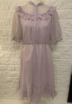 Vintage 50s 60s D.B.A. L.A. Purple White Dot Puff Sleeve Ruffle Dress Sz 13 ~ B8 - £27.91 GBP