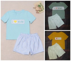 NEW Boutique I Love Mom Boys Short Sleeve Shorts Outfit Set Mother&#39;s Day - £12.78 GBP