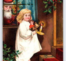 Santa Claus At Window Christmas Postcard Ellen Clapsaddle RARE Signed 1909 Girl - $58.50