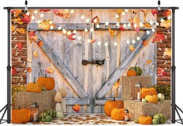 8X6FT Fall Thanksgiving Backdrop Autumn Pumpkin Harvest Barn Door Photography Ba - £36.16 GBP