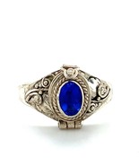 Vintage Signed Sterling Silver Ornate Poison Pill Box Blue Gemstone Ring... - $54.29 CAD