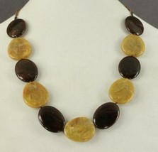 MODERN Costume Jewelry Brown &amp; Tan Lucite Swirl Disc Bead 18-24&quot; Copper ... - $20.58