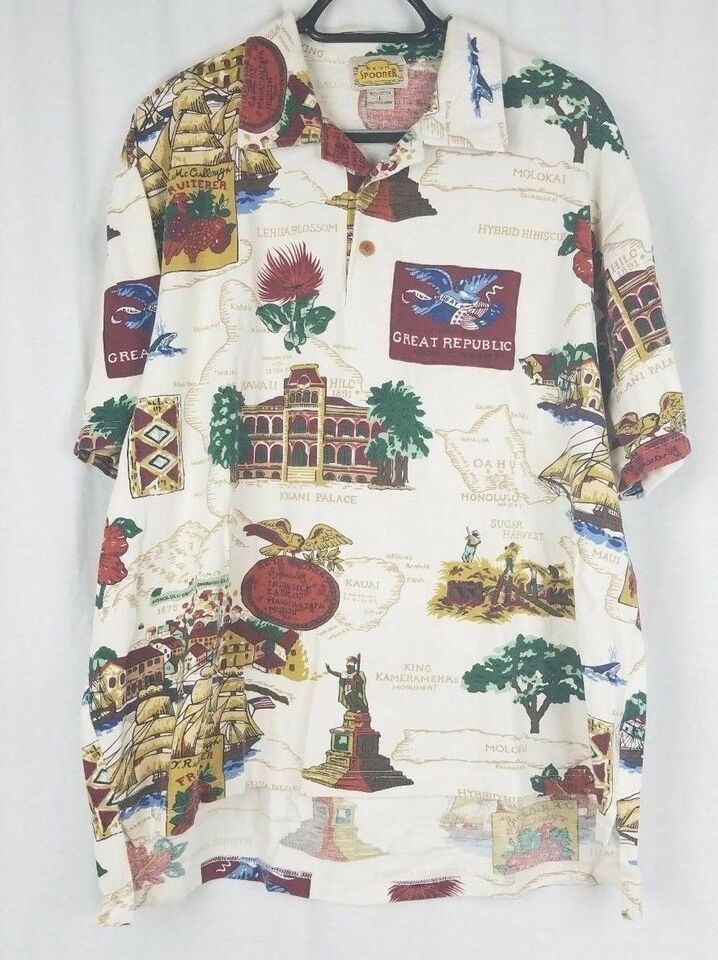 Primary image for REYN SPOONER HAWAIIAN TRADERS DESIGN POLO MONUMENTS SHIRT SIZE L 100% COTTON