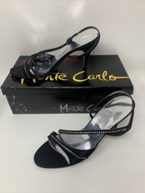 Monte Carlo Originals Shoes 3-1/2” Heel Sandals 7M Black Bejeweled Across Strap - £16.93 GBP