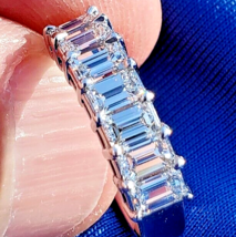 Earth mined Diamond Emerald cut Deco Wedding Band HAND MADE Solid Platinum Ring - $16,178.26 CAD