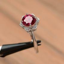 1.25Ct Round Cut Red Ruby &amp; Diamond Pretty Wedding Ring 14k White Gold Finish - £81.09 GBP