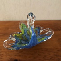 Art Glass Swan Figurine, Blue, Green and Orange Cased in Clear, 4 1/2 x 6 x 5&quot; - £18.38 GBP