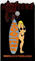Hooters Sexy Surfer Girl Blonde Light Blue Surfboard Black Bikini Swim Suit Pin - £14.34 GBP