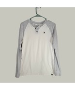 Hurley Shirt Mens Small Gray and White 2 Buttons Long Sleeve - $13.49