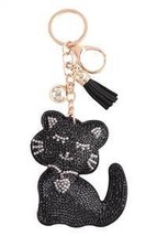 Black Cat Kitten Crystal Tassel Keyring Keychain Bag Charm - £11.82 GBP