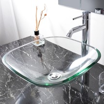 Bathroom Transparent Glass Vessel Sink Mounting Ring 1 5/8" Chrome Pop Up Drain - £116.35 GBP