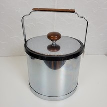 Vintage Home Kitchen Ice Bucket Container Wood Silver Chrome Mid Century... - £17.80 GBP