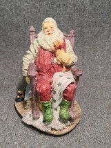 Resin Santa Figure In Rocking Chair with Kitten - $6.65