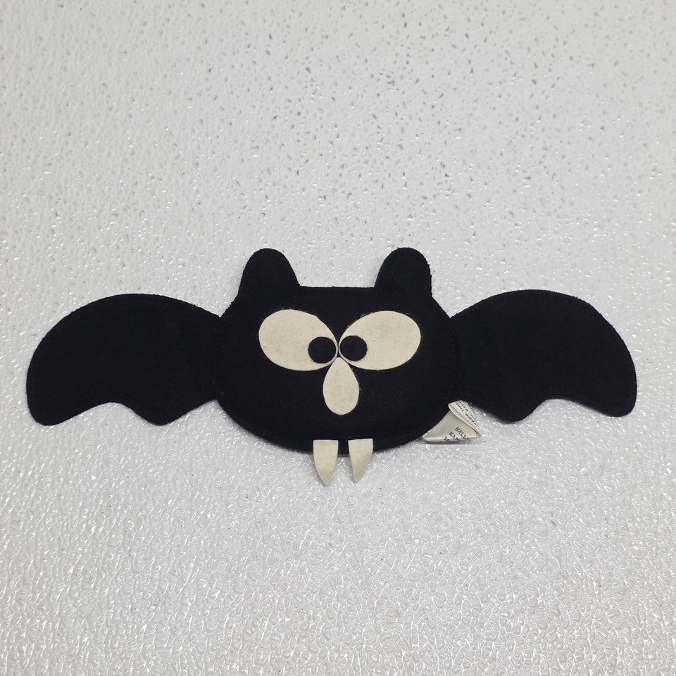 Vintage Halloween Hallmark Black Vampire Bat Bean Bag Felt Plush Hong Kong - $24.65