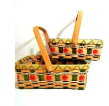 Red Apple Fruit Baskets Woven Handle Country Storage Space Saver Set of 2 NEW - £12.57 GBP