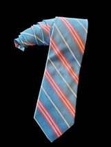 Lands End Repp Tie Necktie 100% Silk Blue Pink White Stripe Mens Long 3.... - $25.30 CAD