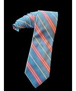 Lands End Repp Tie Necktie 100% Silk Blue Pink White Stripe Mens Long 3.... - $25.30 CAD