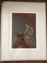 African Painting Vintage Framed Child Mother Stirring Copper Art - £43.81 GBP