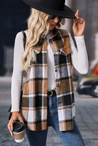 Straw Yellow Retro Plaid Button up Collared Vest - $16.75