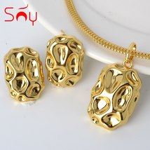 Sunny Jewelry Sets Plant Smooth Copper 18K Gold Colour Earrings Pendent Necklace - £33.93 GBP