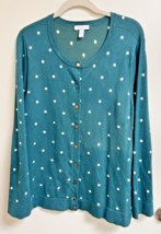 Charter Club Woman&#39;s Hunter Green White Dot Button Front Sweater SZ 3X - $18.32