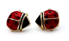Vintage Jacmel Signed JCM 10KT Gold Enamel Ladybug Stud Earrings - £37.36 GBP