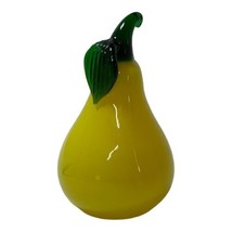 Hand Blown Yellow Art Glass Pear Paperweight or Decor Large 5.5&quot; Fruit K... - £22.36 GBP