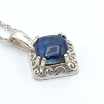 BLUE KYANITE &amp; sterling silver necklace - ornate 1/2&quot; diamond-shape pendant 16&quot; - £23.49 GBP