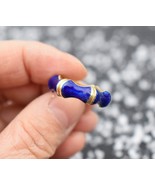 Tiffany &amp; Co. 18K Gold Blue Enamel Bamboo Ring Size 5.5 C1970s - $995.00