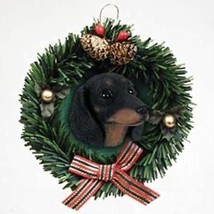 Wreath Xmas Ornament Dachshund Black Dog Breed Christmas Ornament - £5.45 GBP