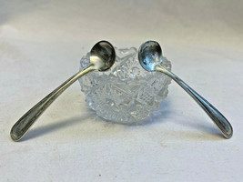 Sterling Silver Salt Spoons &amp; Crystal Cellar Bowl Kitchen Serving Utensi... - £23.66 GBP