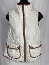 Takara Women&#39;s Puffer White Vest Faux Suede Beige Trim Pockets Size M - £14.16 GBP